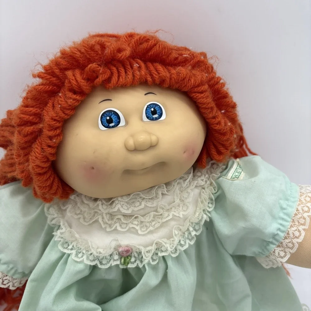 Vintage 1985 Cabbage Patch Style Red Hair Blue Eyes Green Dress Rare!